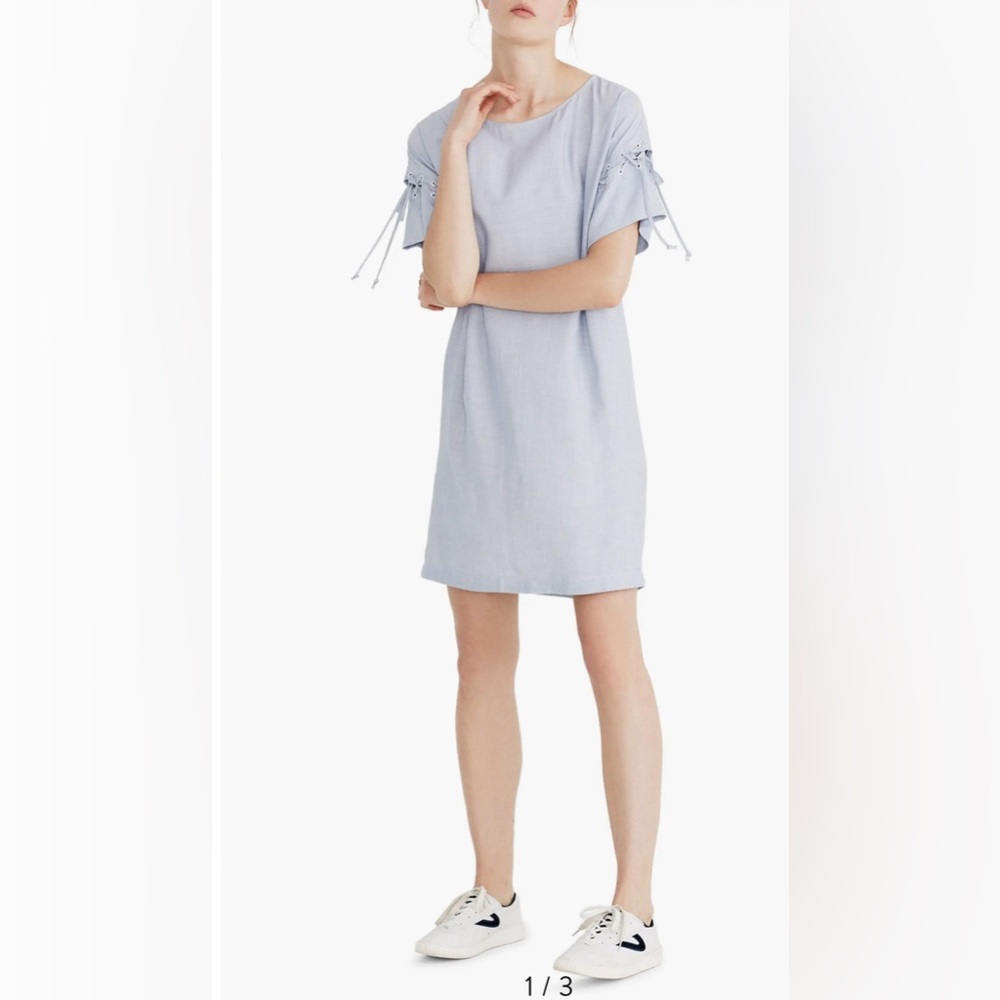 Madewell Stripe Lace-Up Sleeve Shirtdress Sz M